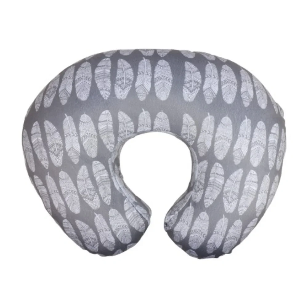 Minky Nursing Pillow Slipcover Gray Feathers Baby